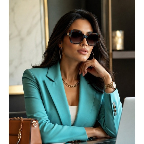 Oscar de la Renta Luxury Oversized Blue Tortoise Square Sunglasses Women main image 8